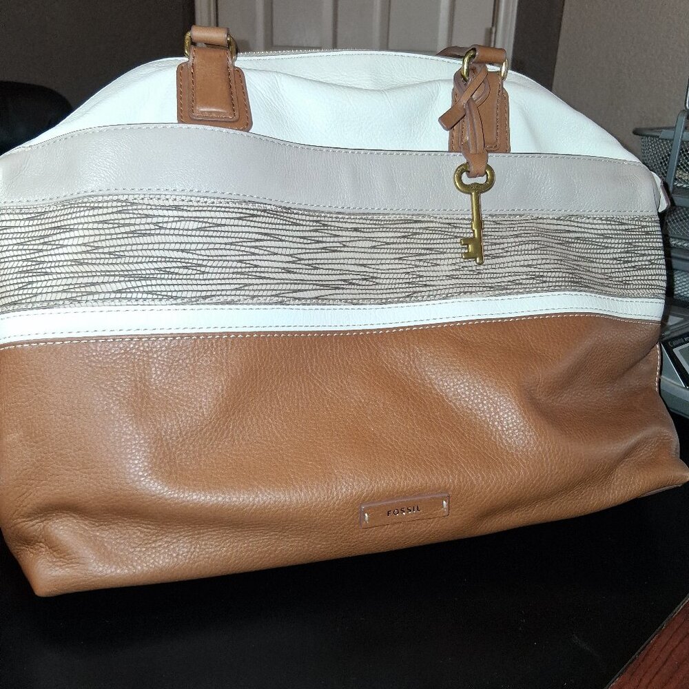 BROWN/TAN/CREAM FOSSIL HOBO BAG